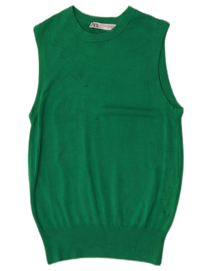 Zara Femei Vest Tank Top UK 12 Medium Green Viscose