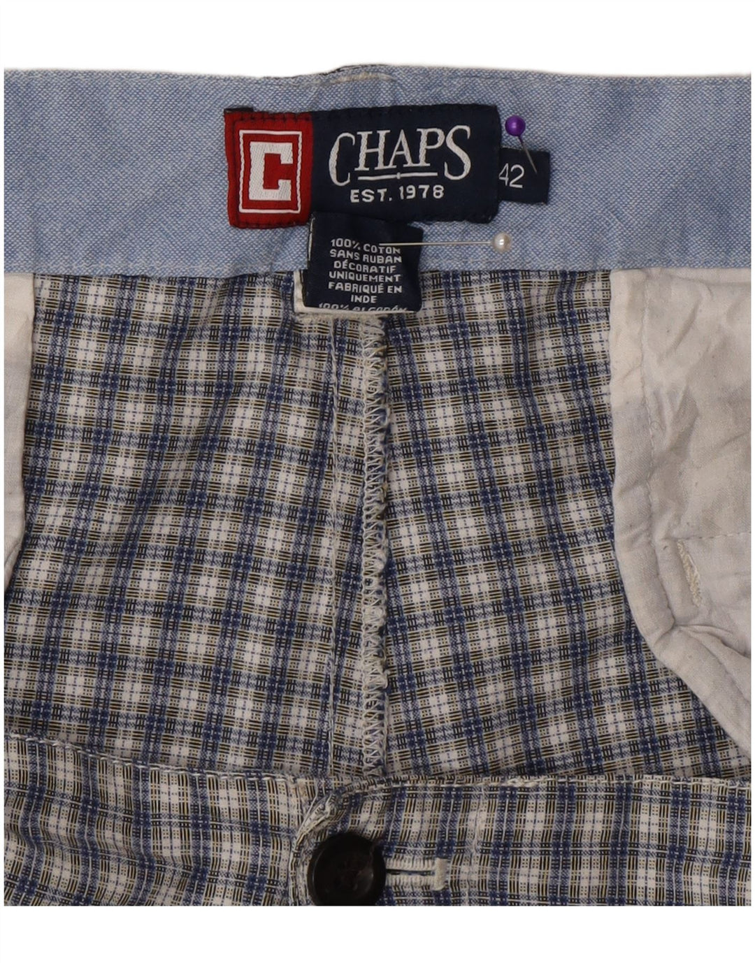 Pantaloni scurți chino pentru bărbați Chaps W42 2XL Blue Check Bumbac
