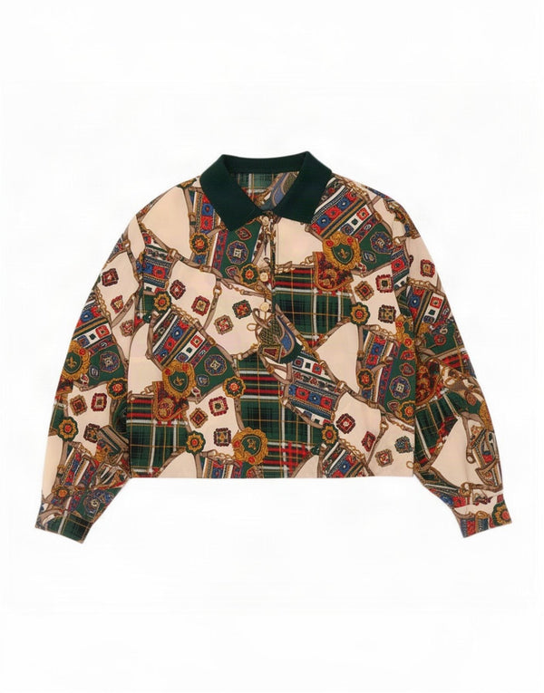 Bluză cu cămașă pulover vintage pentru femei UK 16 mare, multicoloră, florală