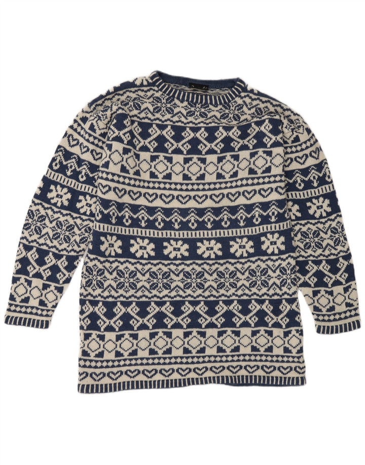 Pulover pentru bărbați Impuls cu gât crew pulover mic albastru Fair Isle Ramie