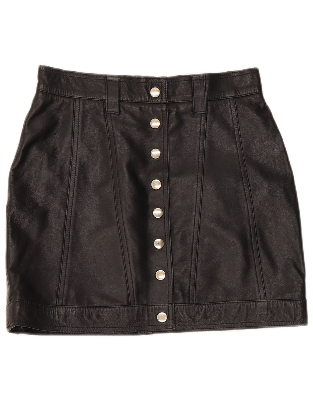 Mini fustă de piele VINTAGE pentru femei cu talie înaltă IT 42 Medium W26 Negru