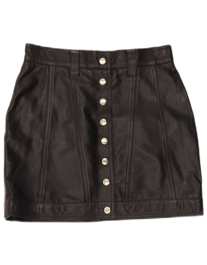 Mini fustă de piele VINTAGE pentru femei cu talie înaltă IT 42 Medium W26 Negru