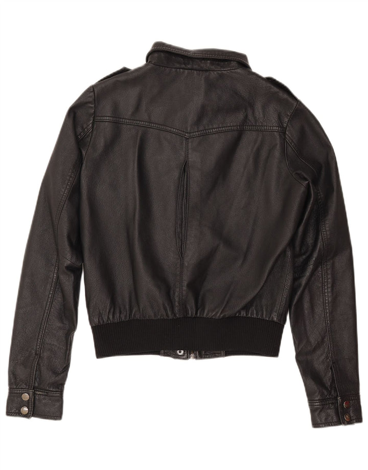 Jachetă de piele crop H&M pentru femei EU 38 Piele neagră medie