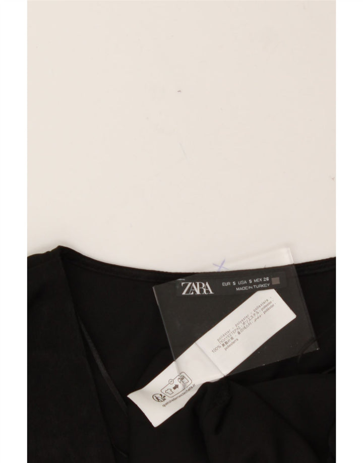 ZARA Womens Crop Long Sleeve Blouse Top UK 10 Small Black Polyester Vintage Zara and Second-Hand Zara from Messina Hembry 