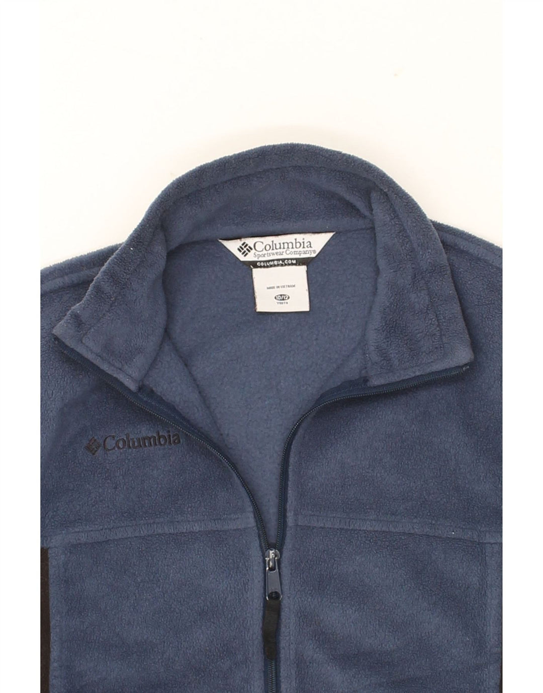COLUMBIA Boys Fleece Jacket 10-11 Years  Navy Blue Colourblock Polyester Vintage Columbia and Second-Hand Columbia from Messina Hembry 