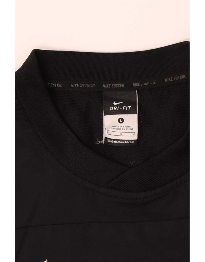 Top grafic Nike Dri Fit pentru bărbați cu mânecă lungă, mare, negru, poliester color bloc