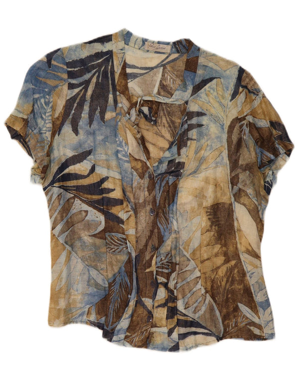 Bluză vintage cămașă cu mânecă scurtă pentru femei UK 14 mare, multicoloră, florală