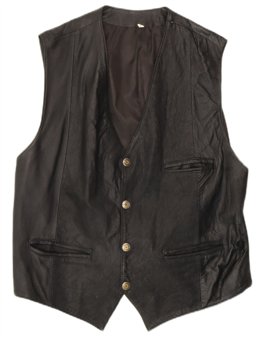 VINTAGE Mens Leather Waistcoat Large Black