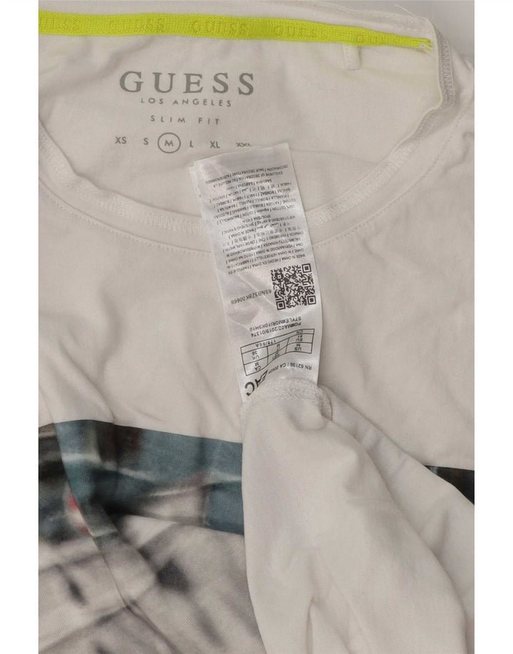 Tricou grafic pentru bărbați Guess Slim Fit Top din bumbac alb mediu