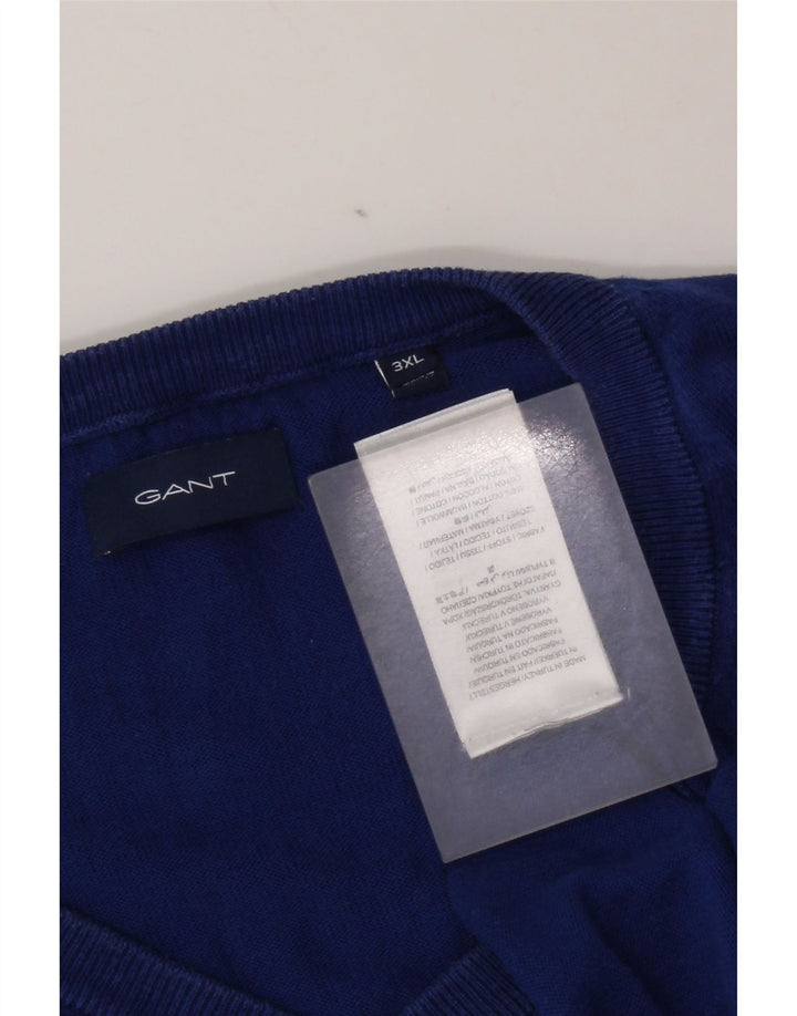 Pulover cu decolteu în V Gant pentru bărbați, bumbac albastru 3XL