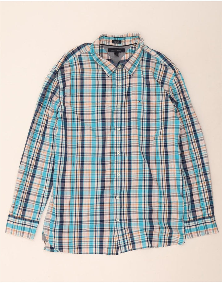 Cămașă înaltă Tommy Hilfiger pentru bărbați 2XL, bumbac cu carouri albastre