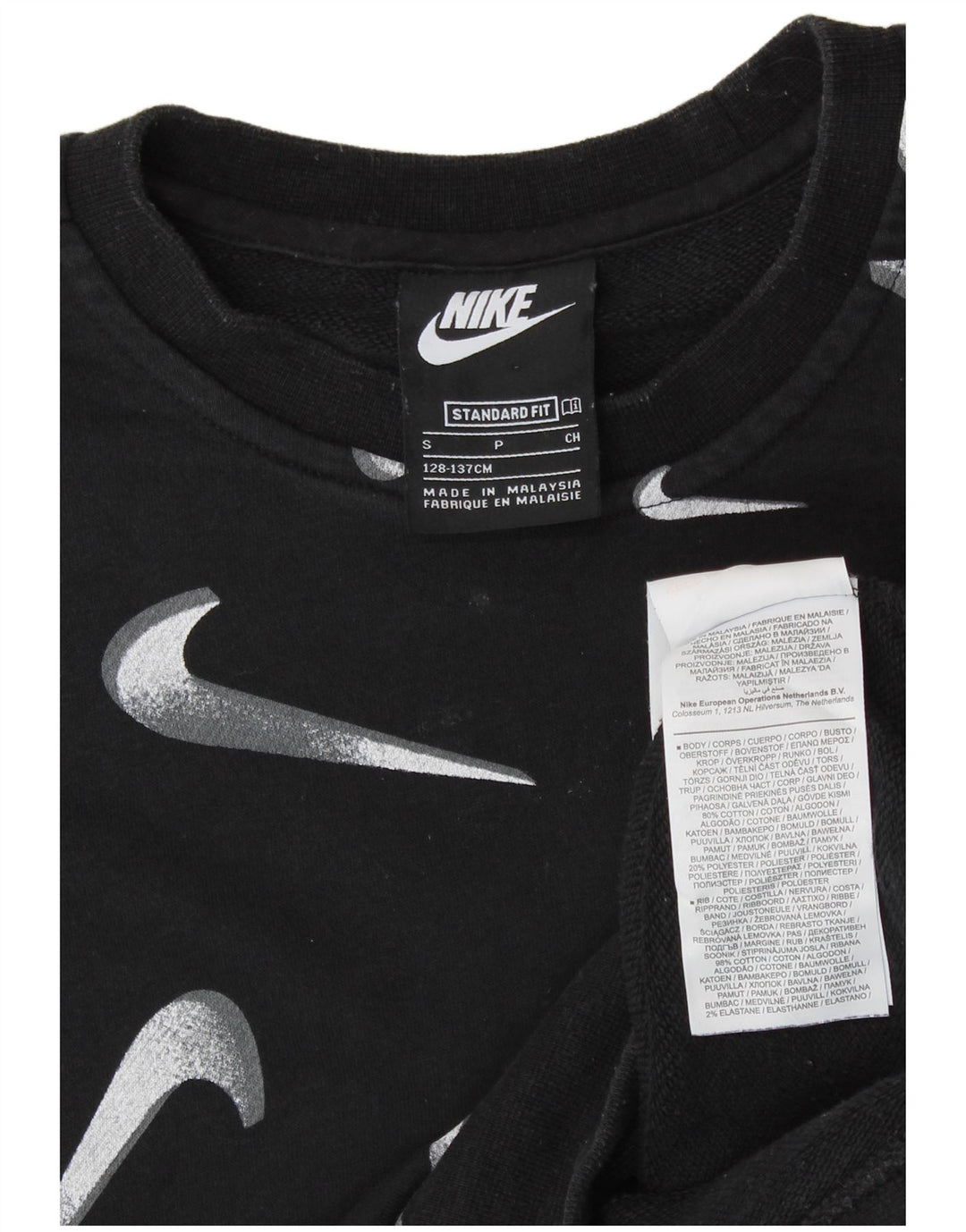 Pulover NIKE pentru fete Graphic Standard Fit, 8-9 ani, mic negru