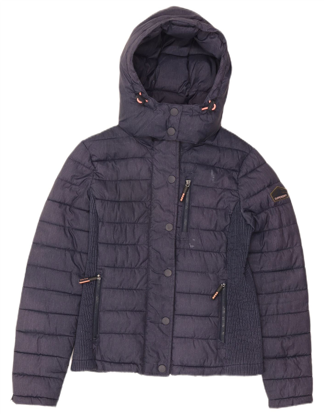 Jachetă căptușită cu glugă Superdry pentru femei UK 14 mare, poliester bleumarin