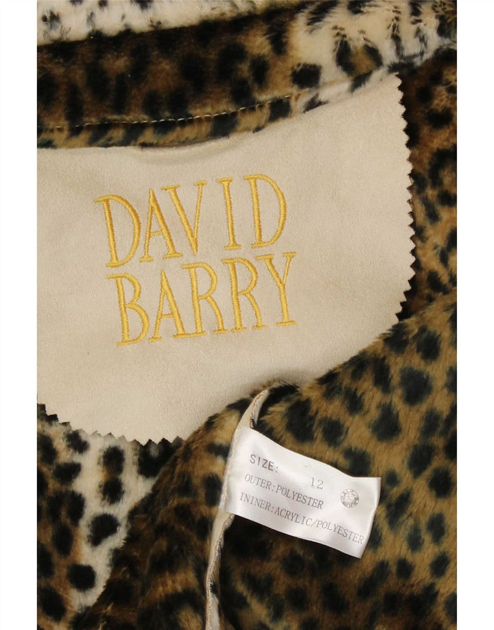 Jachetă blazer pentru femei cu 4 nasturi David Barry UK 12 Medium Beige Animal Print