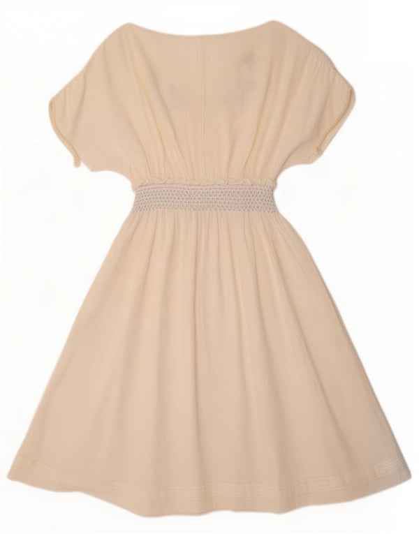 Rochie vintage pentru femei cu mâneci scurte A-Line UK 12 Medium Off White Floral
