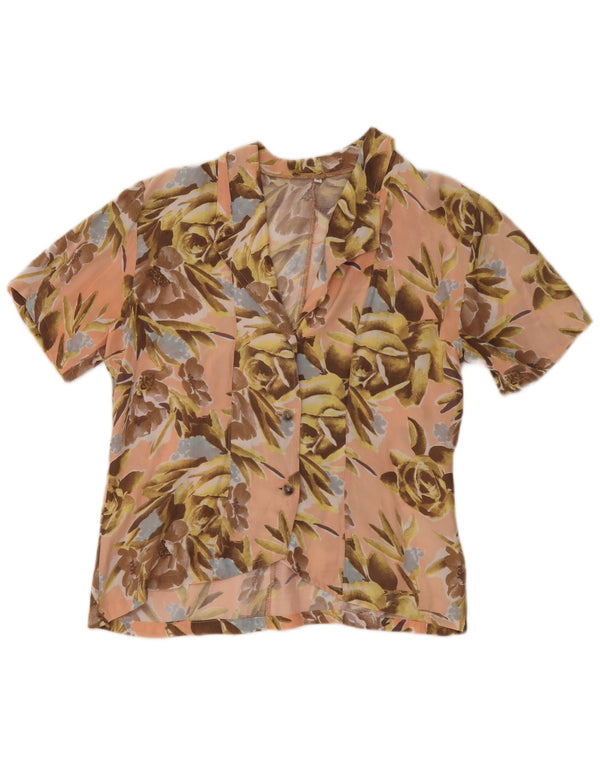 Bluză vintage cămașă cu mânecă scurtă pentru femei UK 16, mare, roz, floral