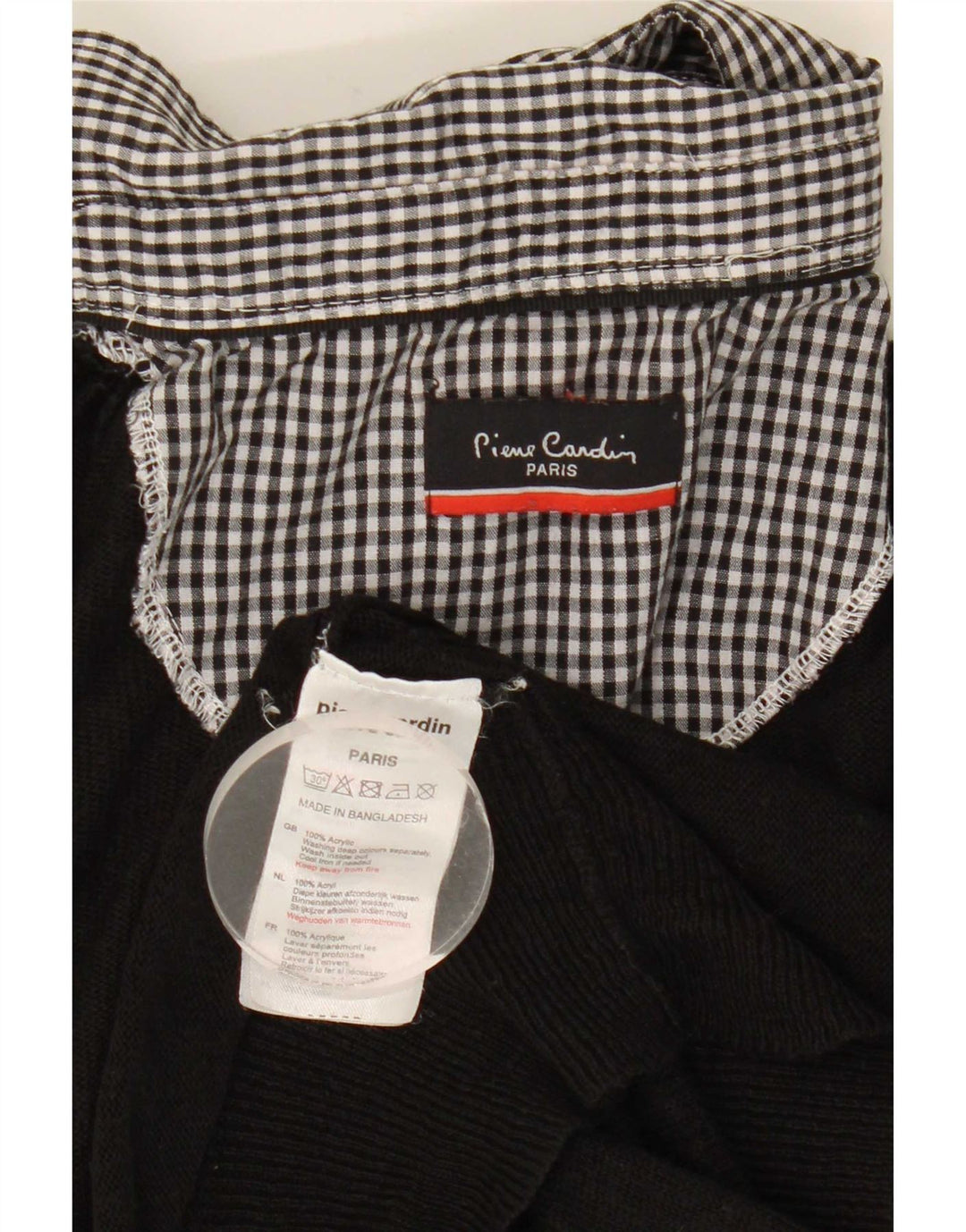 Pulover cu decolteu în V Pierre Cardin pentru bărbați, acrilic cu carouri medii, negru