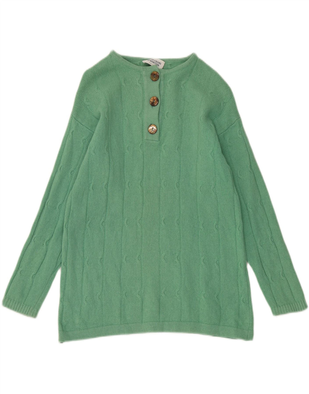 BENETTON Womens Button Neck Jumper Sweater UK 10 Small Green Wool