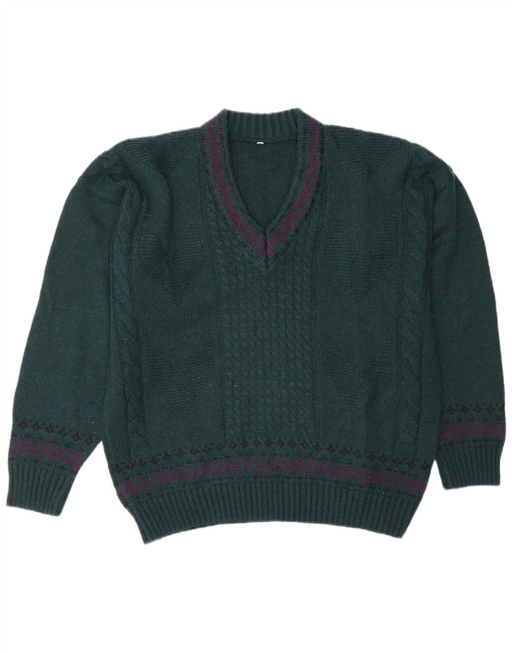 Pulover Vintage pentru bărbați cu decolteu în V IT 50 Lână verde medie