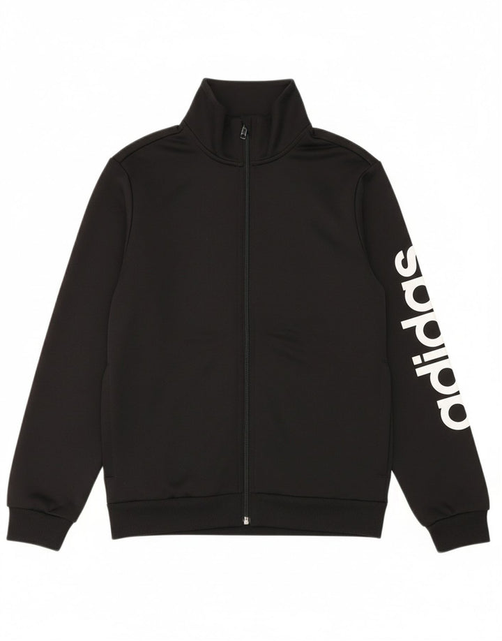ADIDAS Boys Graphic Tracksuit Top Jacket 11-12 Years Black Polyester