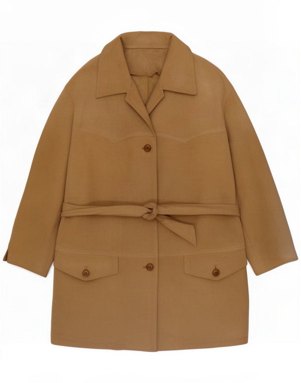 Vintage Womens Suede Overcoat IT 42 Medium Beige Leather