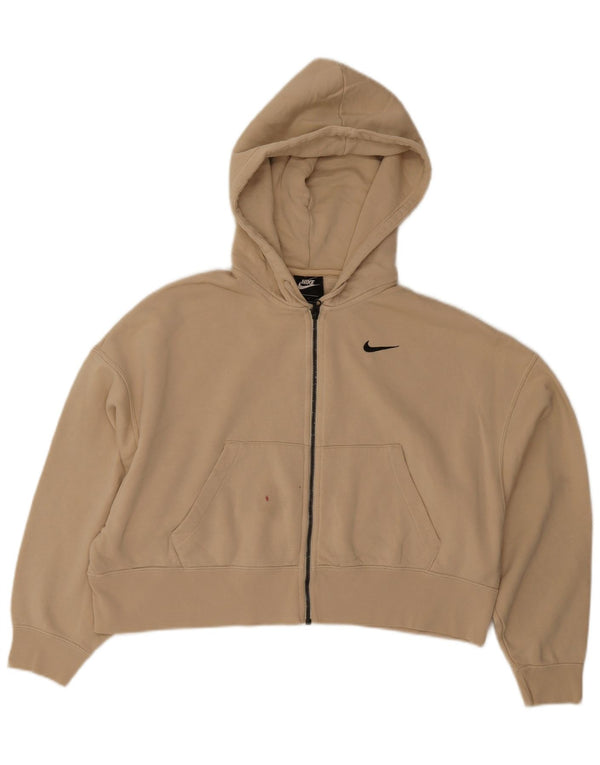 Pulover Nike Crop Oversized Zip Hoodie pentru femei UK 10 Small Beige Bumbac