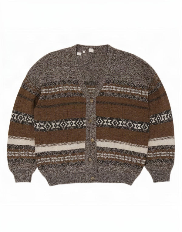 Cardigan vintage pentru bărbați, XL, gri Fair Isle