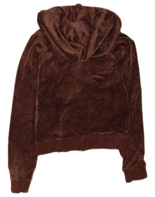 Juicy Couture Pulover Crop Graphic Velour Zip Hoodie pentru femei UK 6 XS Maro