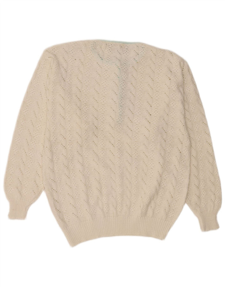Pulover VINTAGE pentru damă cu gât roșu IT 46, mare, alb, bumbac