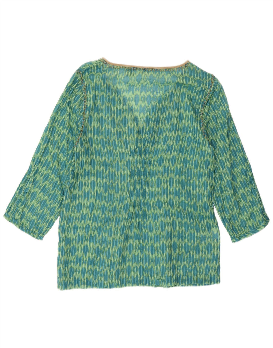 Eddie Bauer Top cu tunică cu mâneci 3/4 pentru femei UK 6 XS Verde Ikat Bumbac
