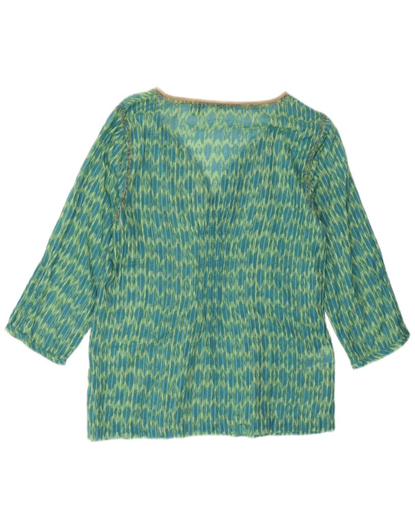 Eddie Bauer Top cu tunică cu mâneci 3/4 pentru femei UK 6 XS Verde Ikat Bumbac