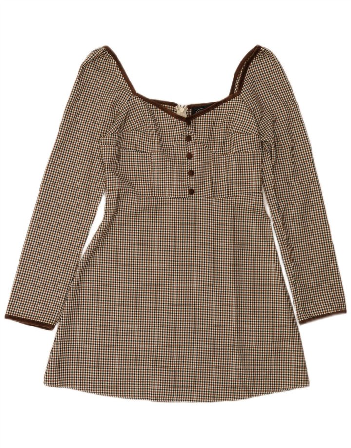 Cider Rochie A-Line pentru femei cu umăr dezactivat UK 12 Medium Brown Houndstooth