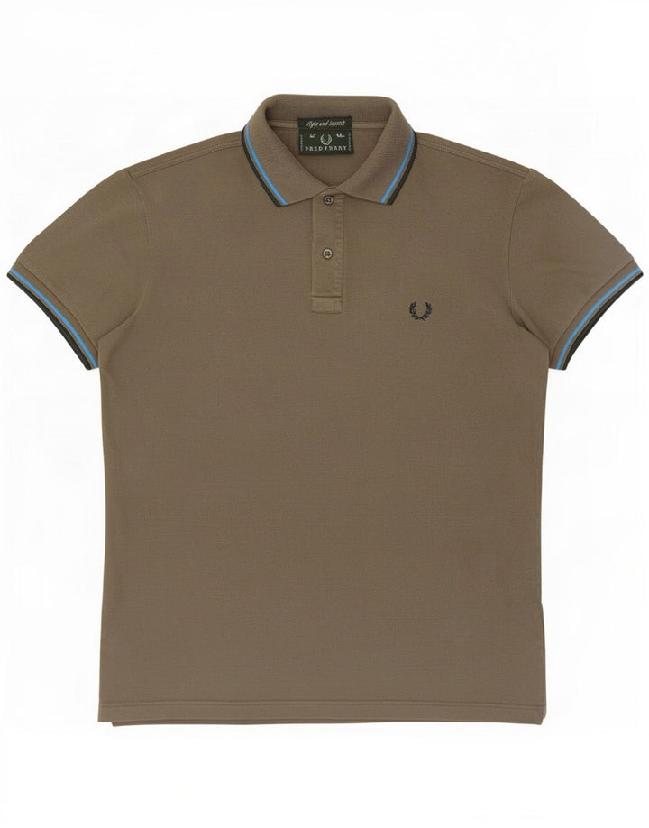 Cămașă polo Fred Perry pentru bărbați, bumbac cu dungi kaki mediu