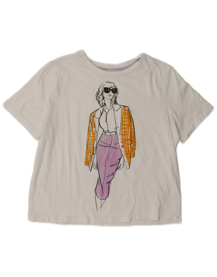 Tricou grafic supradimensionat pentru femei Zara UK 10 Small White