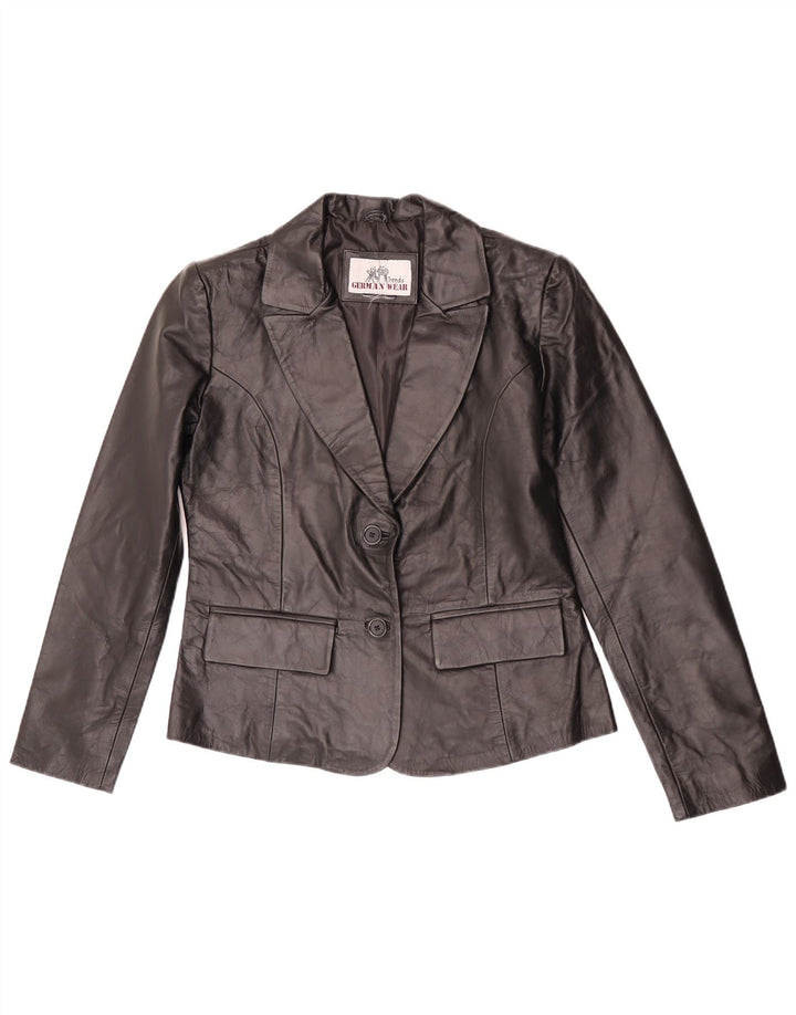Jachetă vintage din piele cu 2 nasturi pentru femei UK 10 Small Black