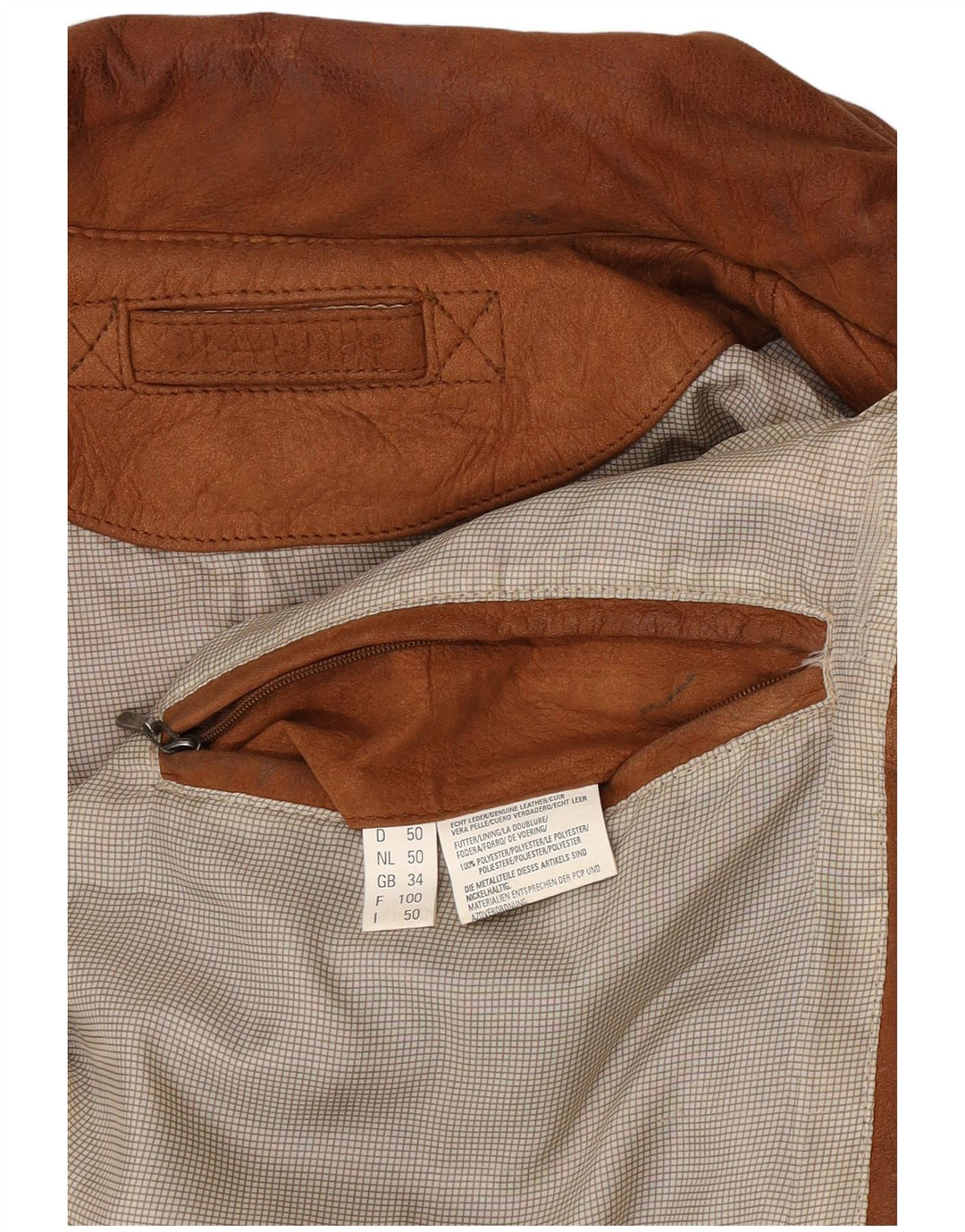 Jachetă de piele pentru bărbați Trapper, cu ajustare largă, UK 34 XS, piele maro