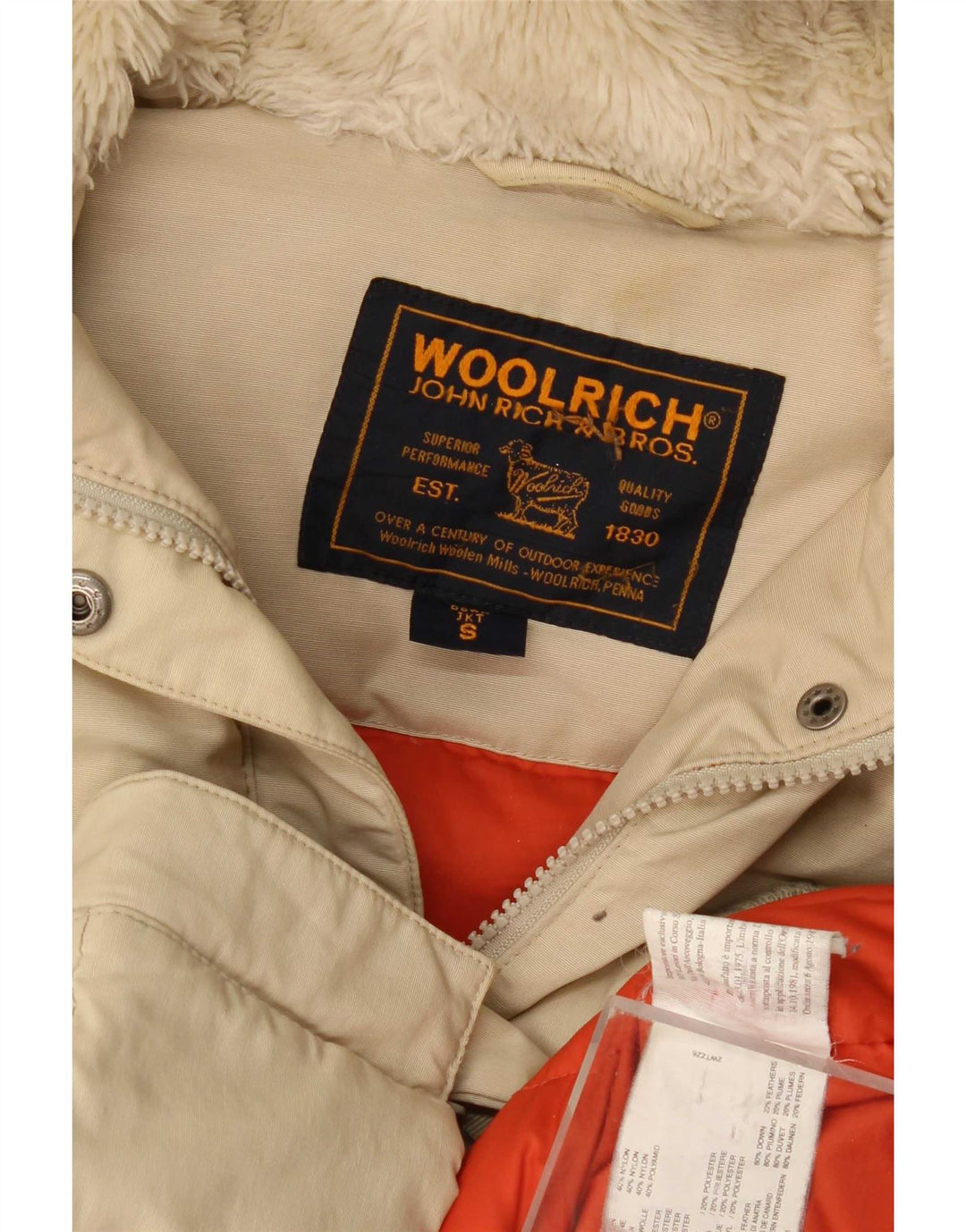 Jachetă căptușită supradimensionată pentru femei Woolrich, UK 10, bumbac, bej, mic