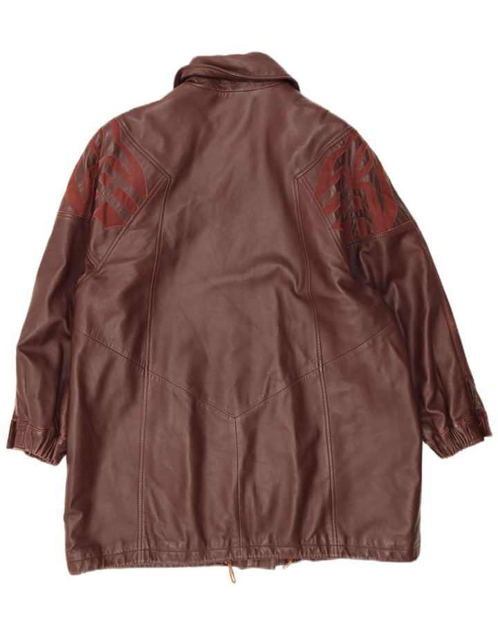 Palton din piele vintage pentru femei, cu croiala lejeră, IT 44 Medium Burgundy