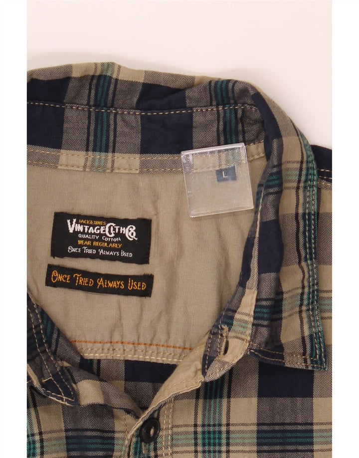 JACK & JONES Mens Flannel Shirt Large Navy Blue Check Cotton Vintage Jack & Jones and Second-Hand Jack & Jones from Messina Hembry 
