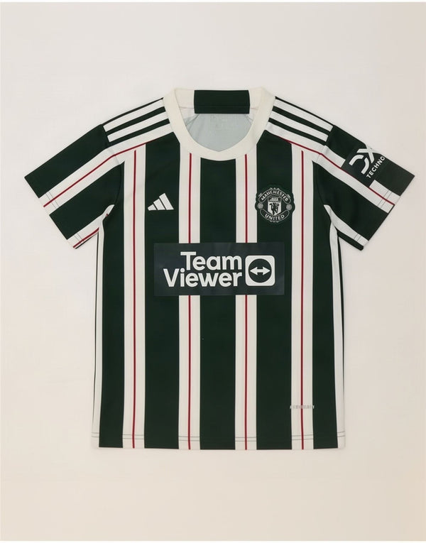 Tricou grafic Adidas pentru băieți Manchester United Top 10-11 ani cu dungi verzi