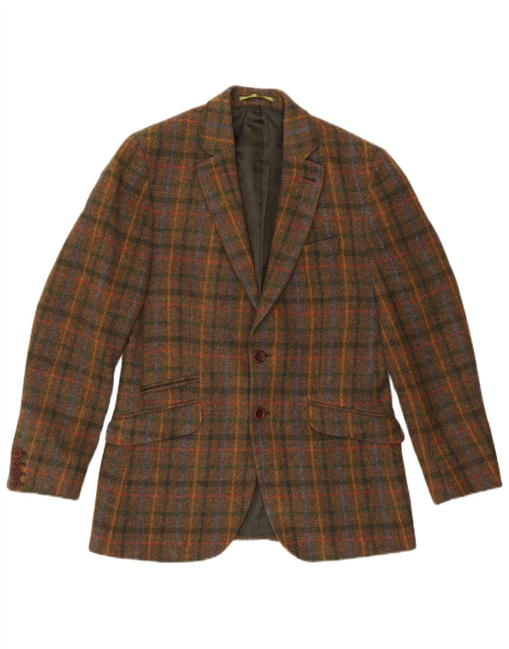 Crew Clothing Jachetă cu 2 nasturi pentru bărbați UK 38 Lână cu carouri maro mediu