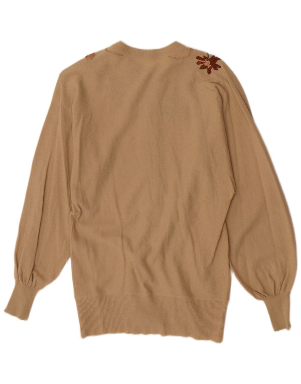 Vintage Womens Cardigan Pulover UK 10 Small Beige Floral