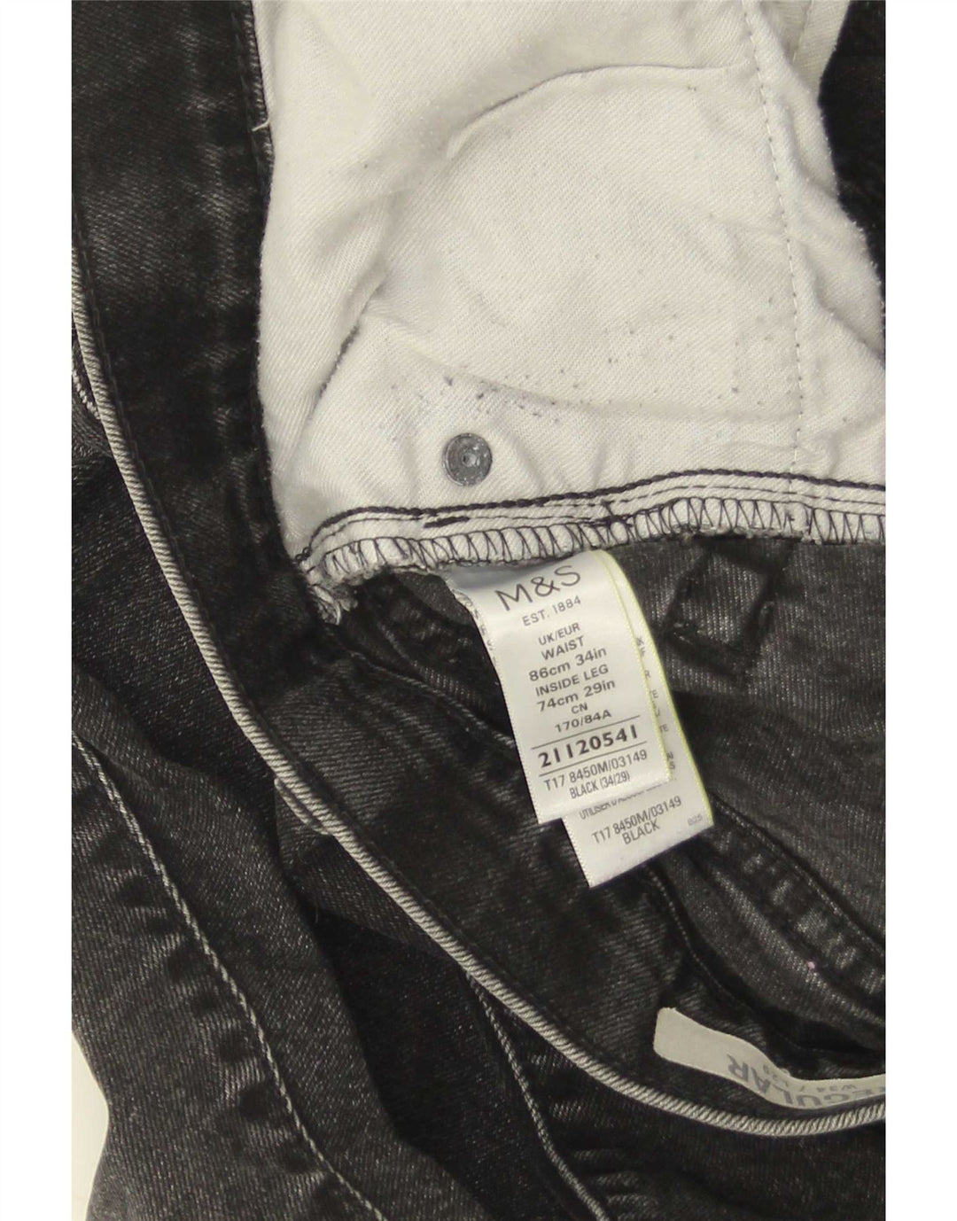 Blugi drepti pentru bărbați Marks & Spencer W34 L29 bumbac negru