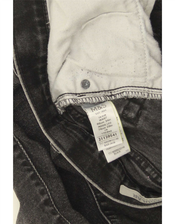 Blugi drepti pentru bărbați Marks & Spencer W34 L29 bumbac negru