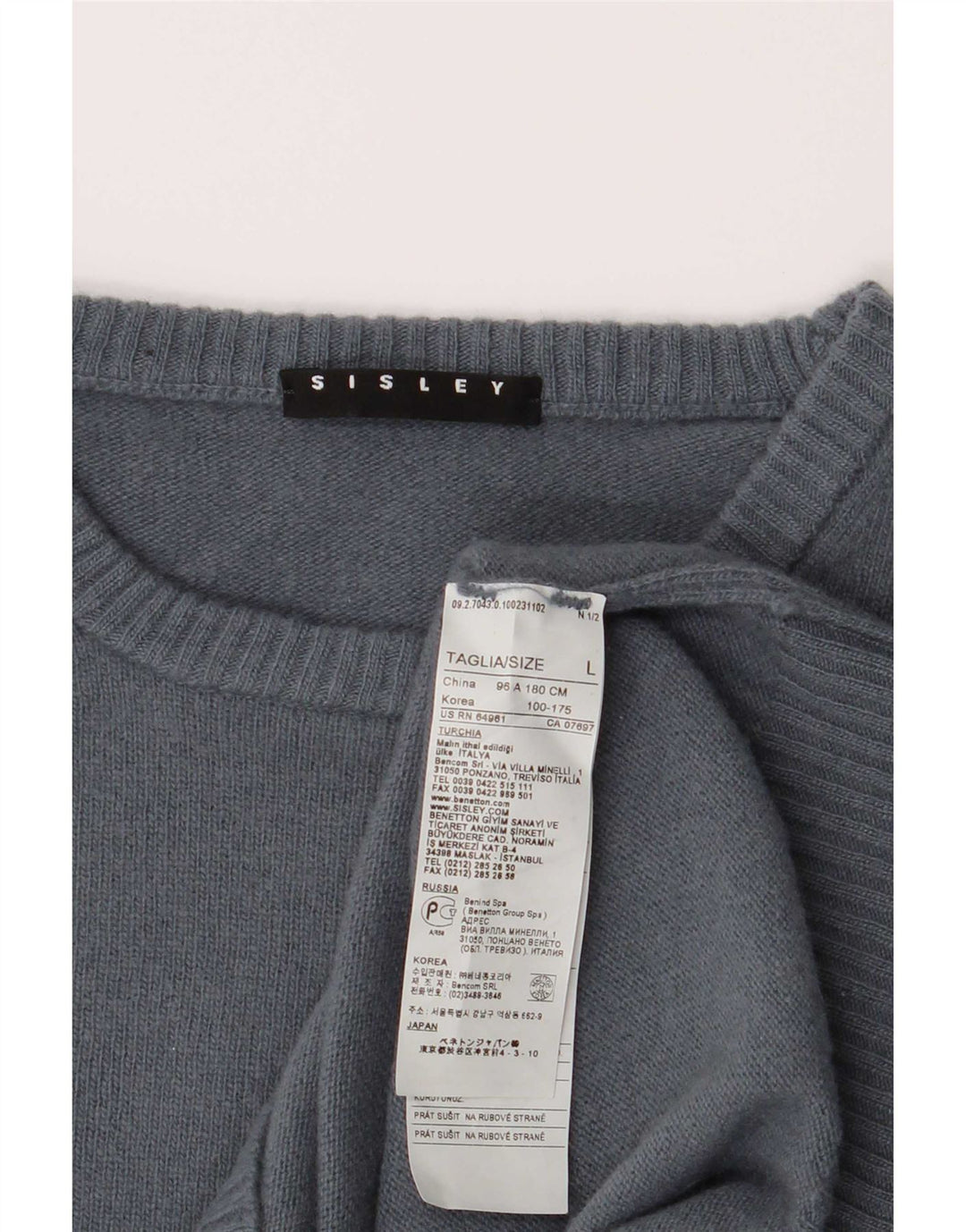 Pulover Sisley pentru femei cu decolteu rotund UK 16 Lână mare gri