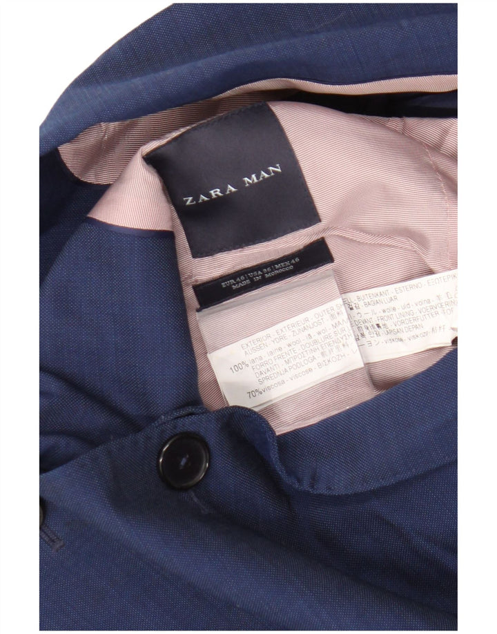 Blazer pentru bărbați Zara cu 2 nasturi EU 46 Lână albastră mică