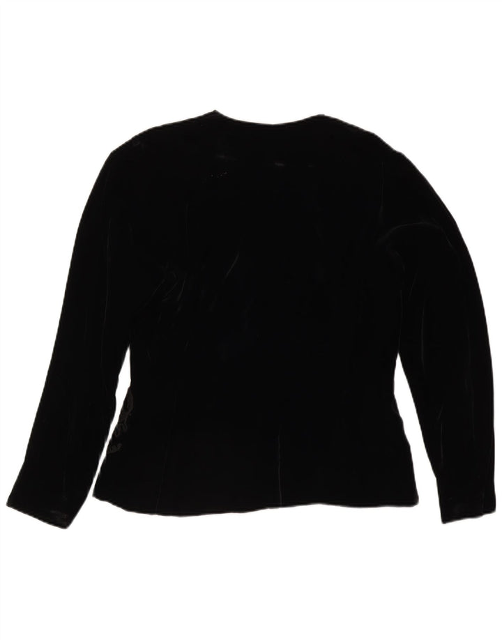 Jachetă vintage din catifea cu 4 nasturi pentru femei UK 14 Medium Black Floral