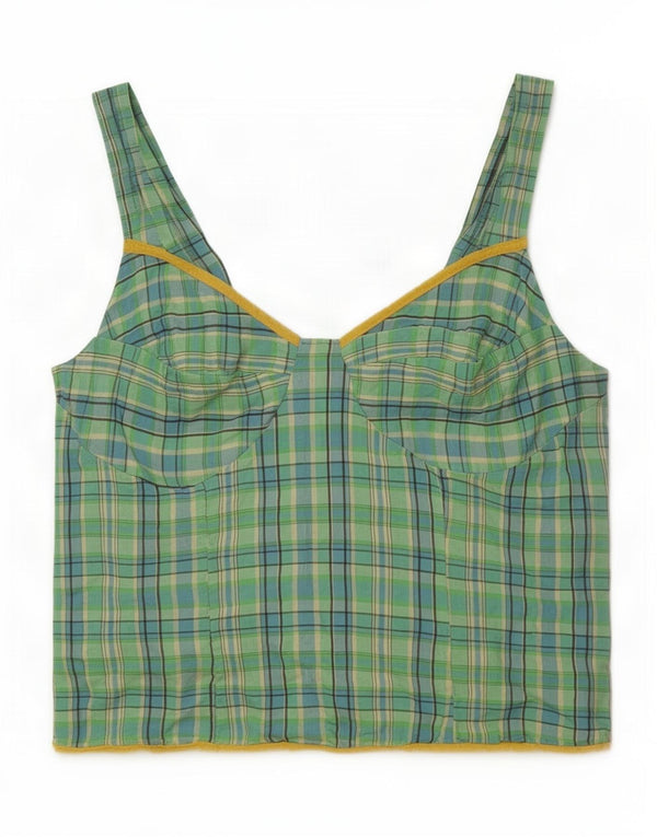 Cami Top pentru femei Vintage IT 44 Medium Green Check Acetat