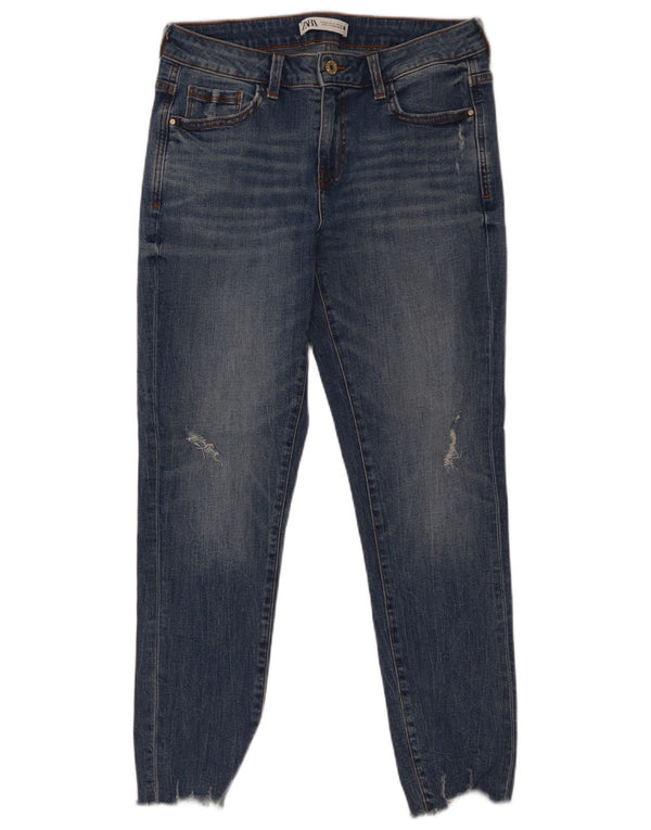 Blugi skinny distressed pentru femei Zara EU 40 Medium L30 L27 Bumbac albastru