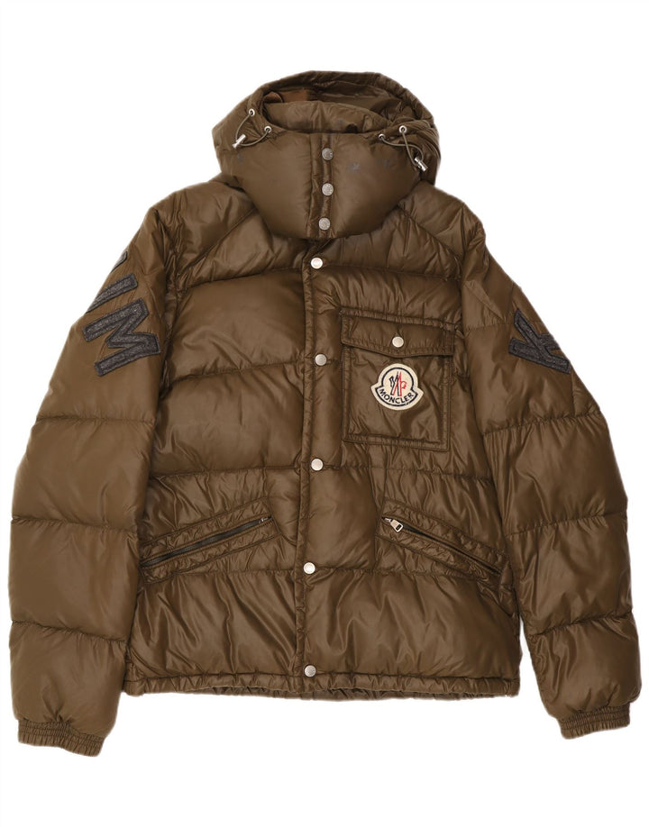 Jachetă căptușită cu glugă grafic Moncler pentru bărbați Mărimea 5 2XL Kaki Poliamidă